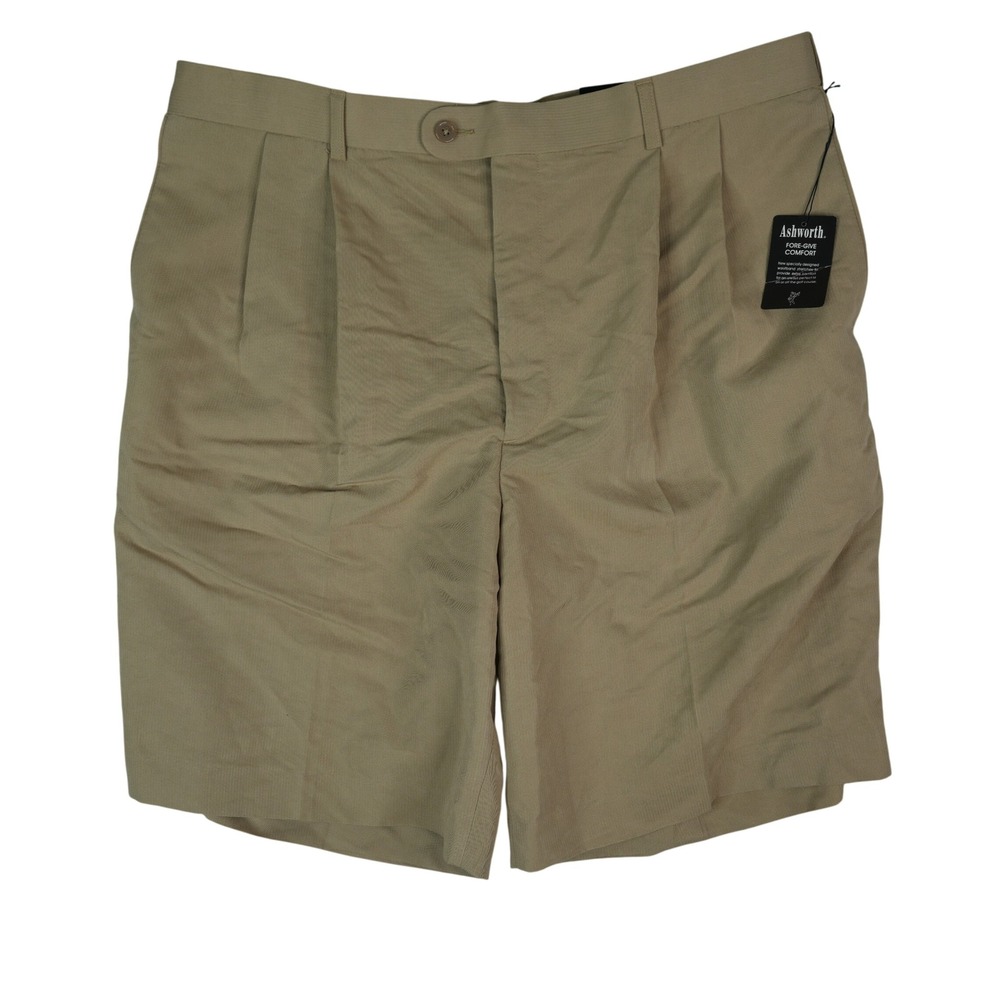 Ashworth Golf Shorts Mens 38x9.5 Khaki Fore-Give Comfort Pleated Authentics New